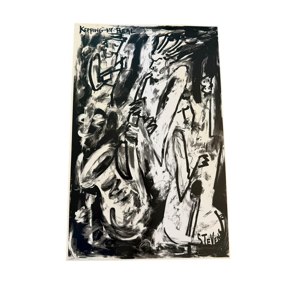 Larry Stevens Original Black White Abstract Jazz Art Print